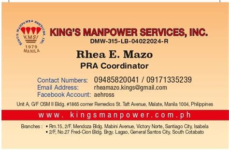 king's manpower services inc poea license|King's Manpower Services, Inc. .